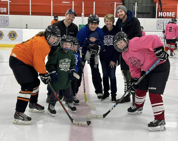 he eighth annual Taylor Renwick Memorial Hockey Tournament was held February 15 and 16 at the Enns Bros Arena in Melita, with 46 participants. It is an opportunity to remember Renwick and have fun in a game she loved. (L-R) Back row: Tyson Lewis, Wink Renwick (holding grandson Lincoln Lewis) and Vicki Renwick (Taylor’s parents) and Matt Burke. Front: Danielle Lewis (Taylor’s sister), Ben Lewis and Fynn Lewis and Hilary Renwick. 