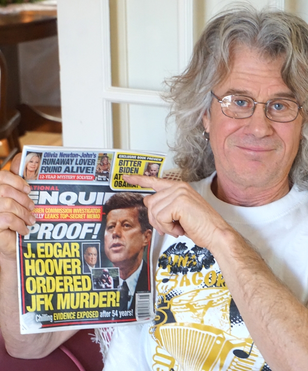Wes Stobbe, a Boissevain native now living in Brandon, holds a copy of a November 2017 issue of the National Enquirer where he has been mistaken for a missing boyfriend of famed singer/actress Olivia Newton-John.