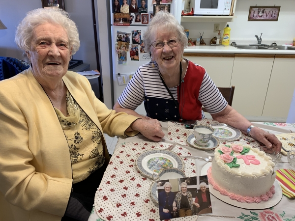 Luella Noble of Boissevain (left) and Lorna Workman of Brandon celebrate the 75th anniversary of their graduation from nurses’ training at Brandon General Hospital.
