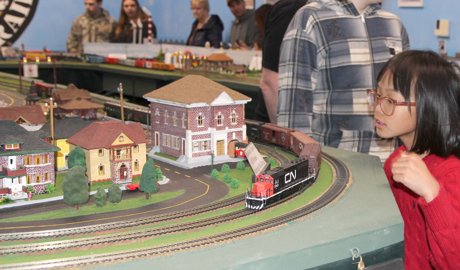 A visitor to the Model Railway Exhibit at the International Wildlife Museum is fascinated by the CN train skirting the outside of town. The railway museum was officially opened on Saturday, May 17 in its new home. It features a train display created by the late Earl Patterson, whose family donated his incredibly detailed exhibit to the Municipality of Boissevain-Morton for all to enjoy. 