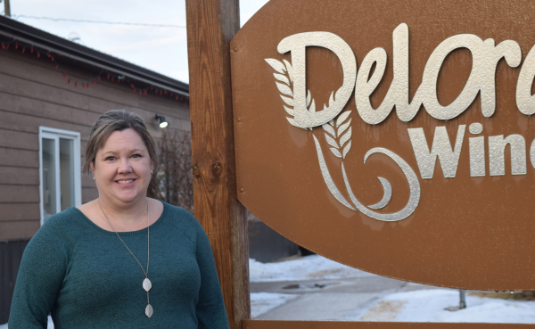 Incoming CAO for the Municipality of Deloraine-Winchester Breigh Crepeele stands in front of the municipal office in Deloraine.