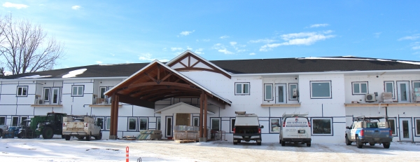 The assisted living facility in Boissevain is looking good from the outside. The hope is the whole building will be done by July 1. On the outside, they are waiting for warmer weather to put the siding on.