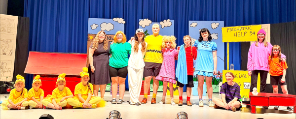 Cast of “You’re a Good Man, Charlie Brown” (L-R) Linden Sunaert, Paisley Gauthier, Drew Forsyth, Norah Whetter, Elizabeth Brown (director), Taryn Perriman, Juliana Nestibo, Jack Whetter, Everly Fletcher, Teagan Maddess, Jacey Hogg, Callie Ginter, Emma Gower-Ashley &amp; Sophee Lamontagne.