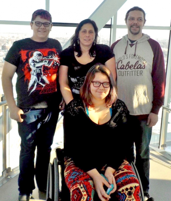 Neva Nowazek (front) suffers from a rare disease called Ehlers Danlos Syndrome. Back row (l-r) Kieran Nowazek, Sovay Desmarais, Chuck Nowazek.
