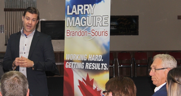 Drew Ostash, member assistant for Larry Maguire, MP for Brandon Souris, heads a Town Hall meeting in Deloraine on Tuesday, August 22 to discuss the Government of Canada’s legislation to legalize recreational marijuana.  Photo by Ang Andries